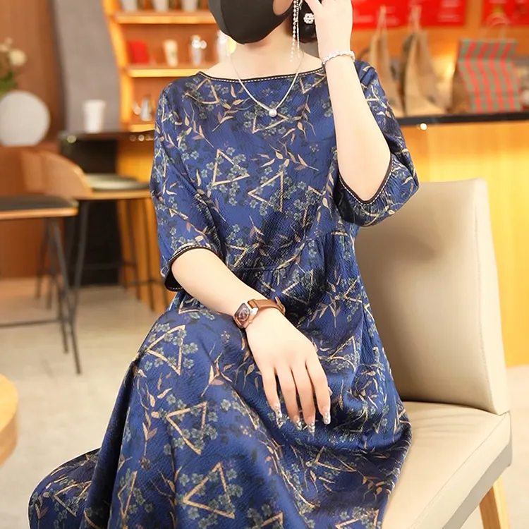 真丝杭州高端中年气质连衣裙女夏季2023新款桑蚕丝时尚连衣裙妈妈