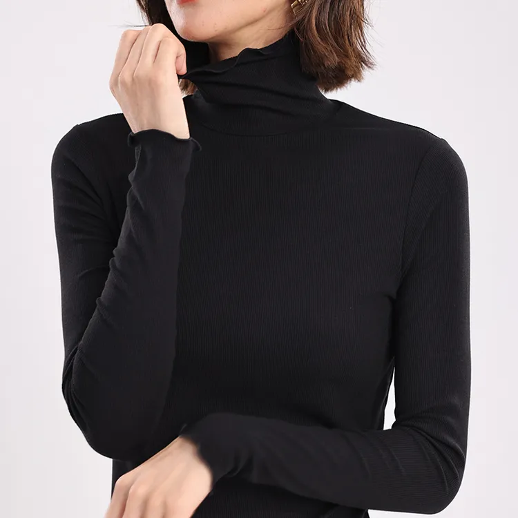 时尚气质打底衫2025新款通勤风半高领毛呢女修身上衣百搭纯色黑色