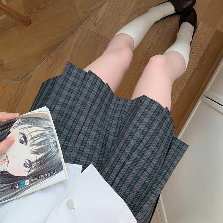 【砚青】栗花熊原创jk制服小绿格日系学院风半身裙短裙校供百褶裙女