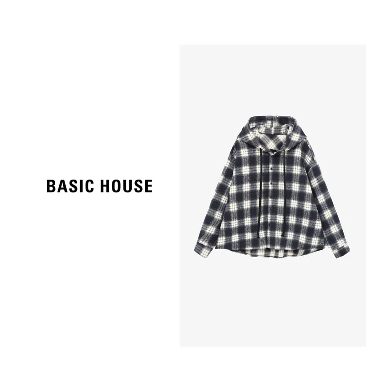 Basic House/百家好时尚连帽格子外套-B06245B0622