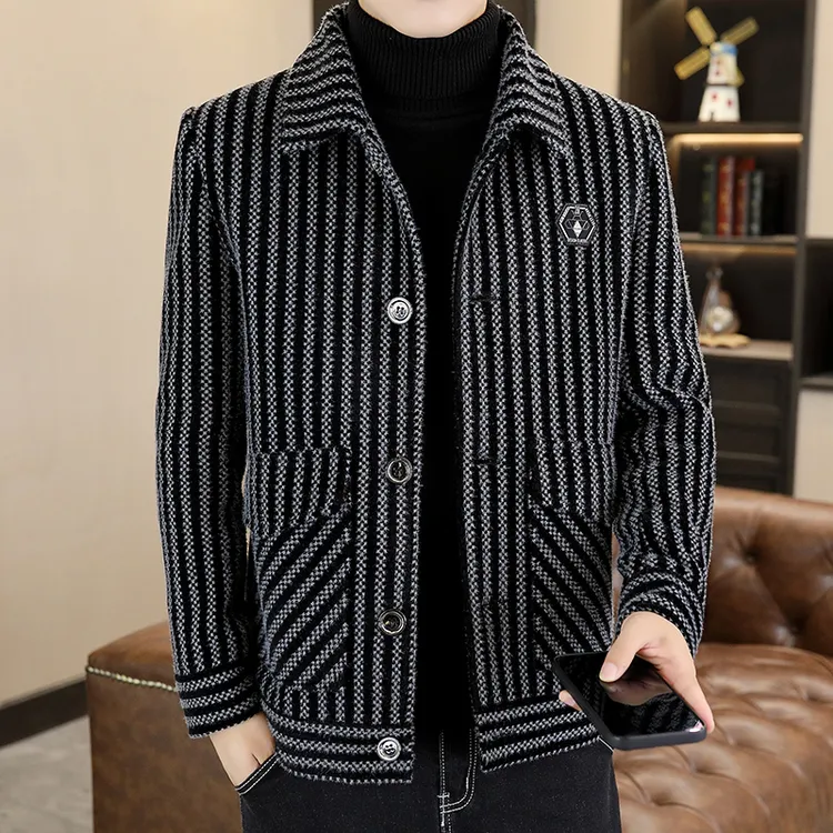 加绒加厚毛呢外套男秋冬季潮流短款翻领夹克青年帅气休闲呢子大衣