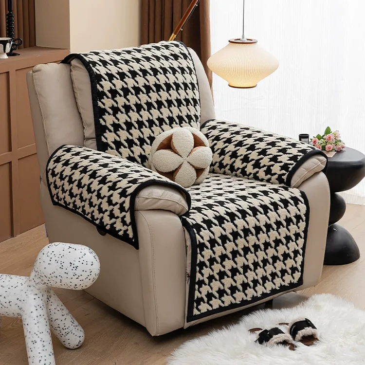 千鸟格单人沙发垫秋冬电动沙发一体坐垫椅头等舱盖布巾冬季功能坐
