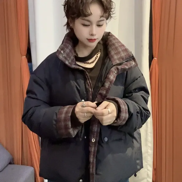 冬季新款时尚立领拼接加厚保暖短款羽绒服