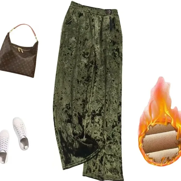 秋冬加绒加厚新中式国风蝶绒高腰洋气休闲时尚2025炸街潮款裤子女