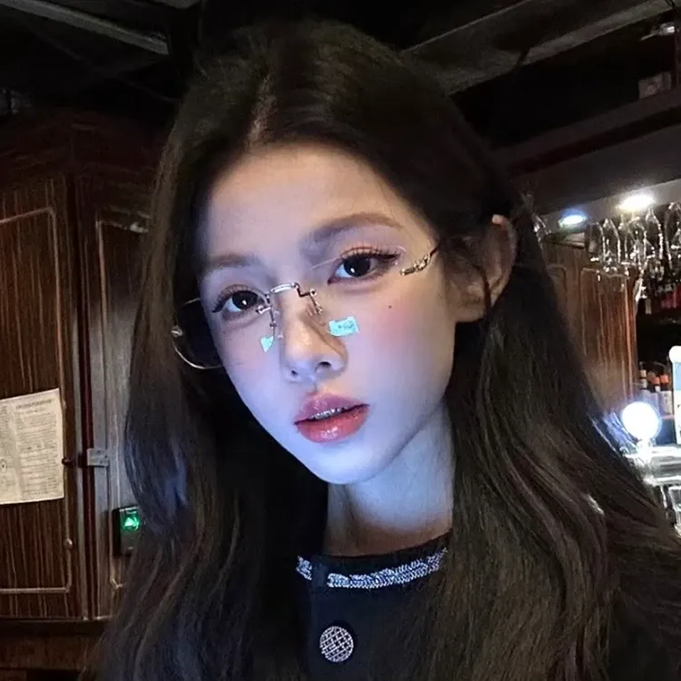 纯欲无框眼镜女御姐金丝斯文无边镜框近视可配度数高级智感平光镜