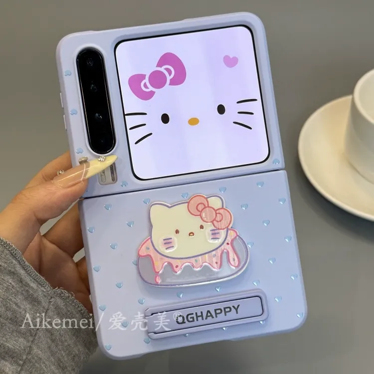 适用华为PuraX折叠屏手机壳pocket2爱心立体novaFlip甜品kt猫支架