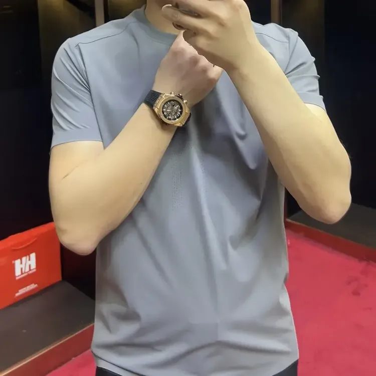2025夏季新款简约风爆款速干圆领短袖男士修身冰凉感透气纤维t恤