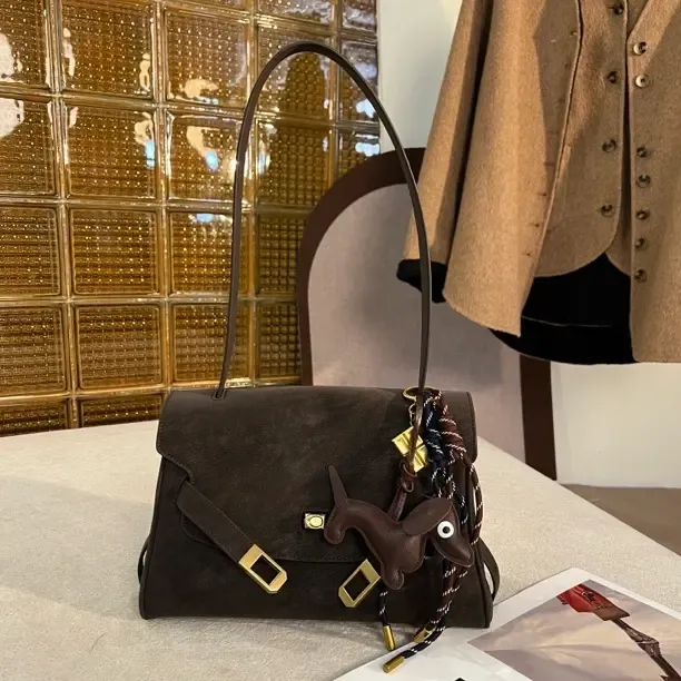 （复古骑士包）新款复古复古擦色做旧真皮凯莉包锁扣高级单肩斜挎包