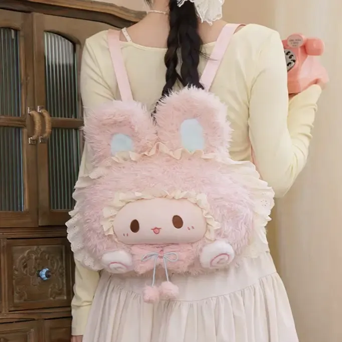 可爱粉色兔子大脸包女毛绒玩偶双肩背包jk制服包lolita生日礼物