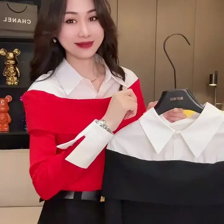 拼接假两件设计感时尚衬衫