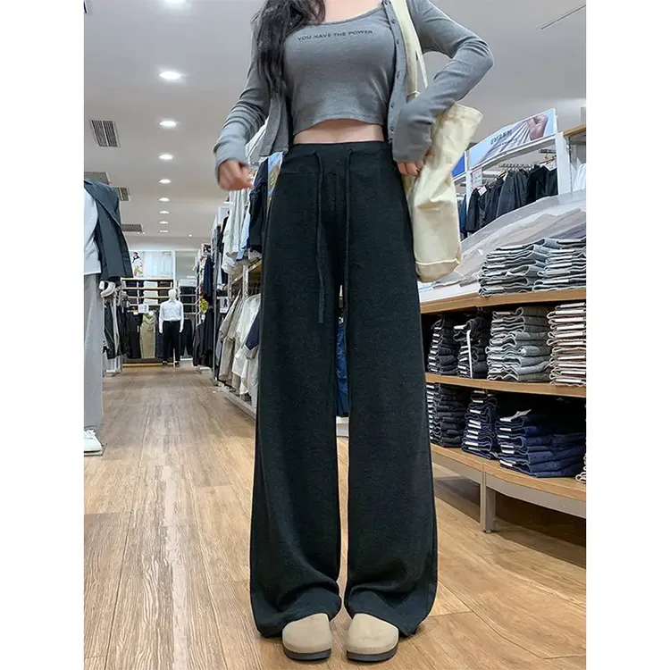 慵懒风宽腰头休闲糯米裤女春秋新款垂感显瘦直筒阔腿裤高腰拖地裤