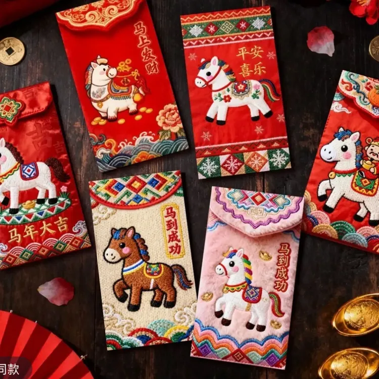 马年国潮立体刺绣创意卡通利是封新年通用压岁包袋春节