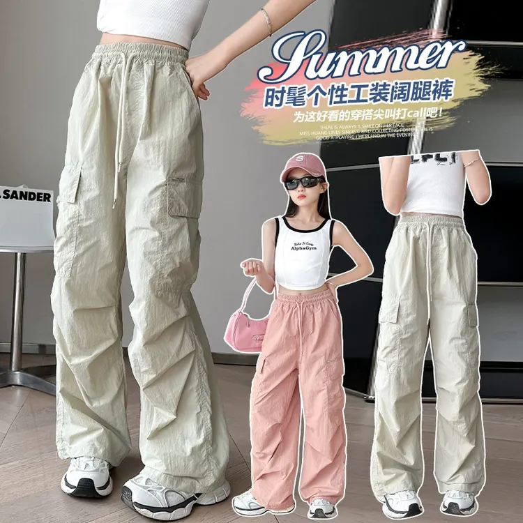 女童工装超薄夏款长裤2025新款儿童休闲裤大童阔腿裤初中生速干裤