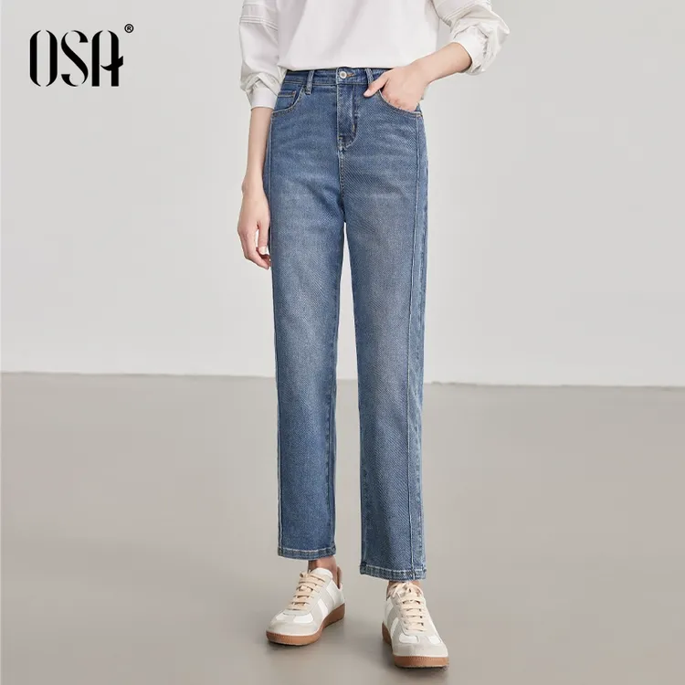 OSA/欧莎 经典小烟管九分牛仔裤女薄款显瘦直筒裤子S125A53009