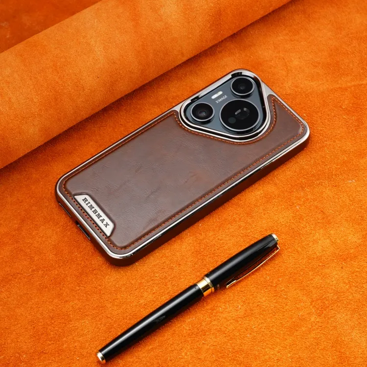 适用华为Pura80Pro+皮质磁吸手机壳高档商务纯色Pura70全包防摔壳