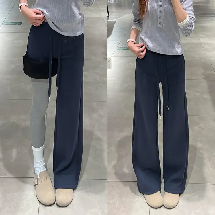 lulu同款加绒运动裤女秋冬2025新款高腰休闲宽松阔腿抽绳直筒裤子