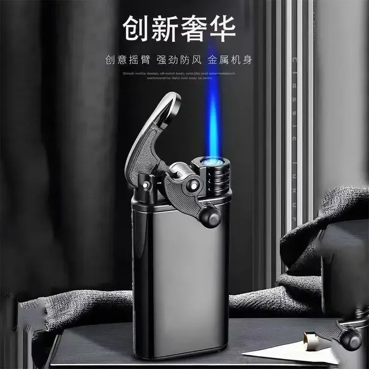 2025新款防风防爆加厚翻盖直冲电话打火机摇臂直冲打火机送男友