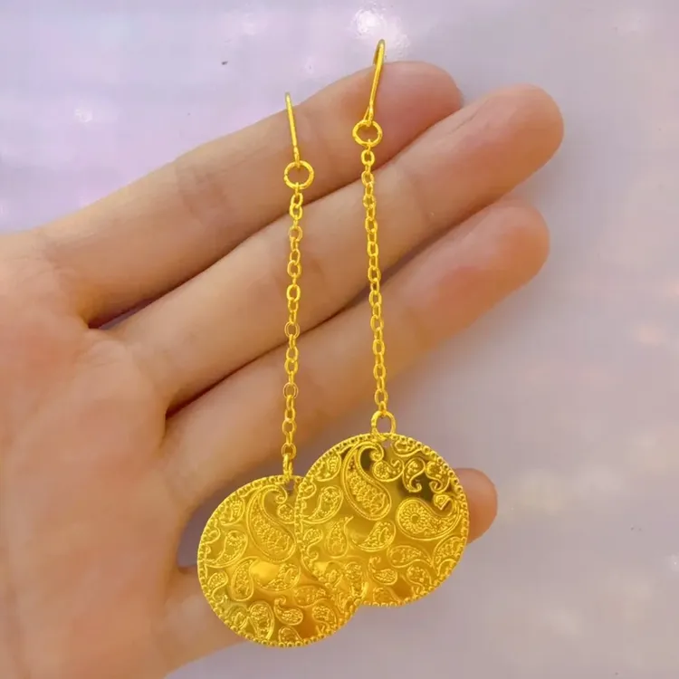 铜合金亚克力耳饰 金色铜合金耳饰女新款时尚badam长款耳环