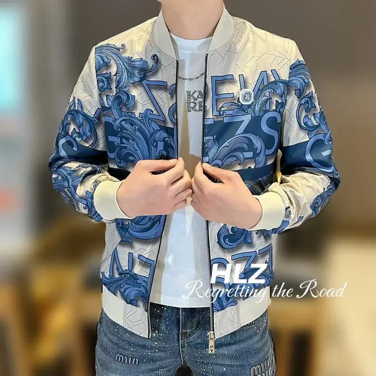 2025男士秋季新款时尚休闲个性潮流印花时尚百搭棒球领夹克外套