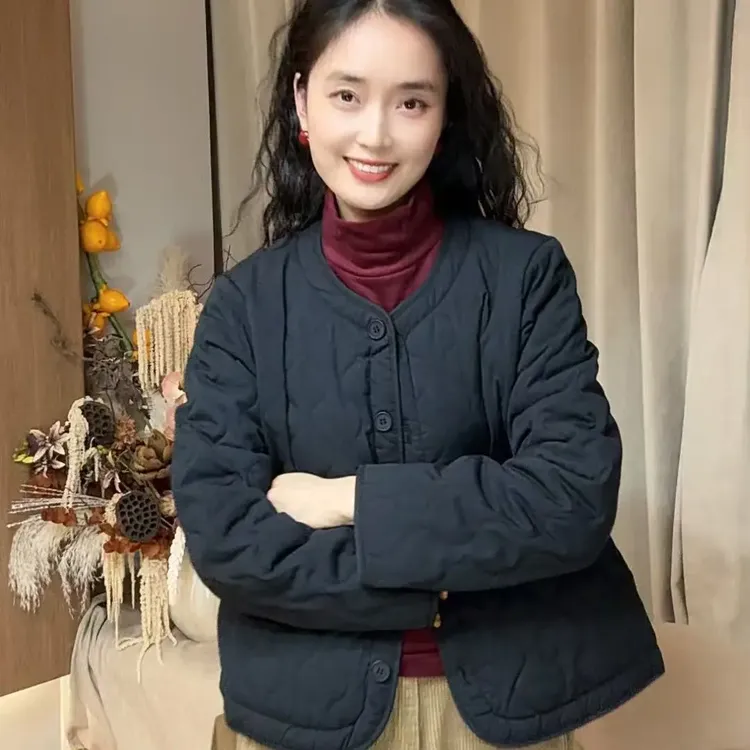 25779-圆领保暖厚款棉服棉衣外套复古立领百搭外套