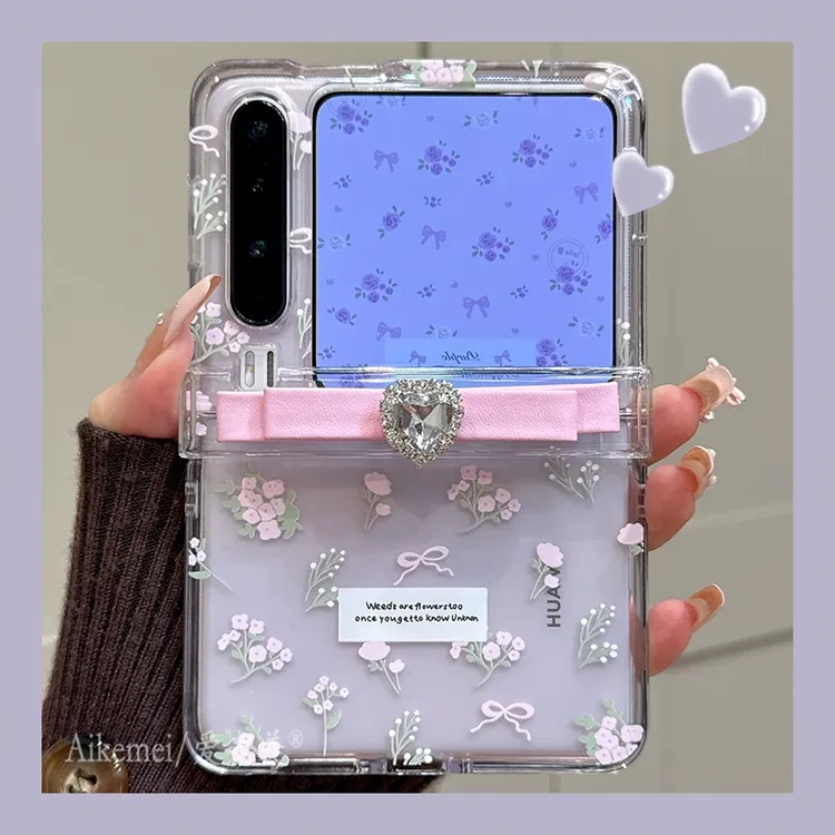 适用华为PuraX折叠屏手机壳pocket2小碎花蝴蝶结novaFlip中轴保护