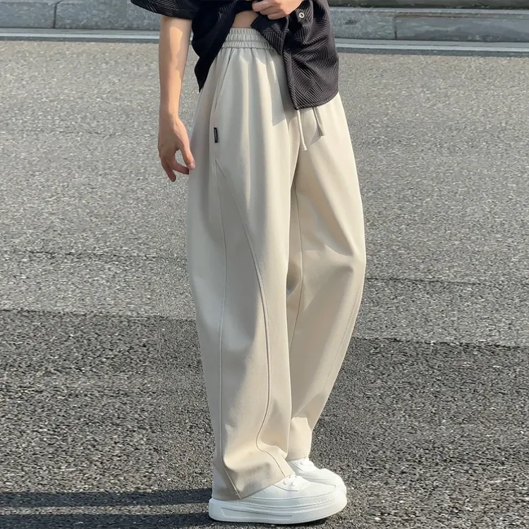 夏季凉感冰丝休闲裤男款直筒男裤弯刀裤垂坠感宽松透气运动长裤-w商品图