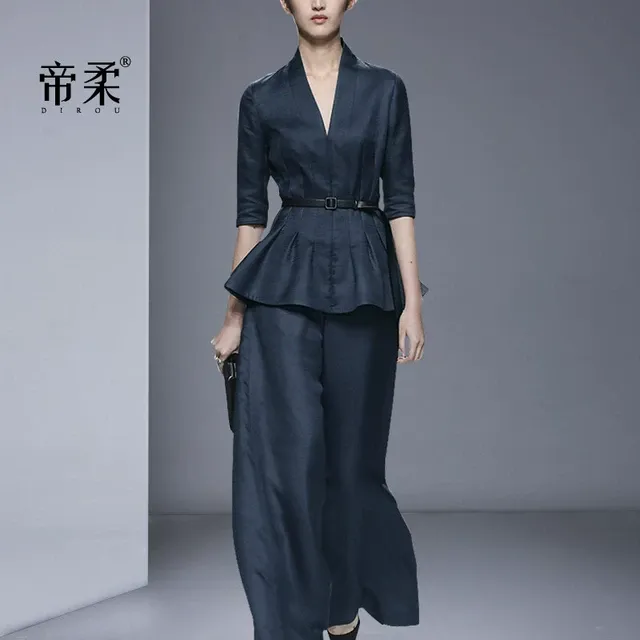 职业套装女2025新款春夏装时尚洋气质大码衬衫宽松阔腿裤两件套潮