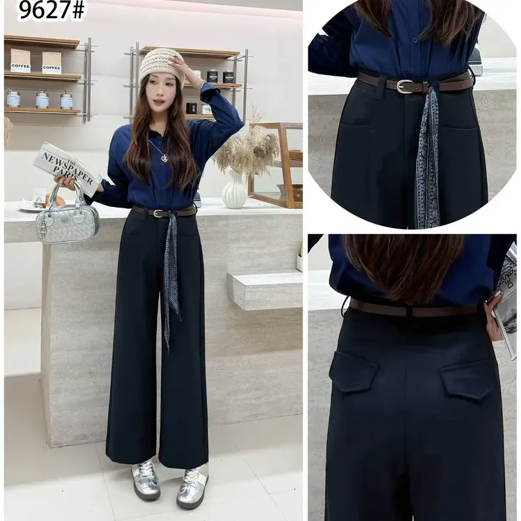 秋冬新款高腰宽松垂感阔腿直筒裤时尚百搭显瘦休闲裤