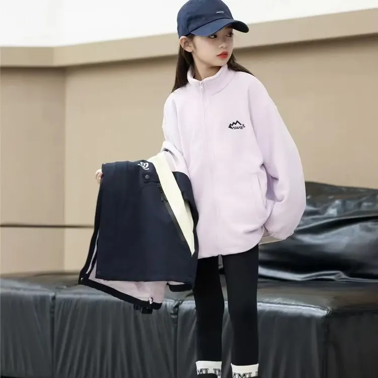 冲锋衣女中大童粉色防水B类透气上衣可拆卸童装