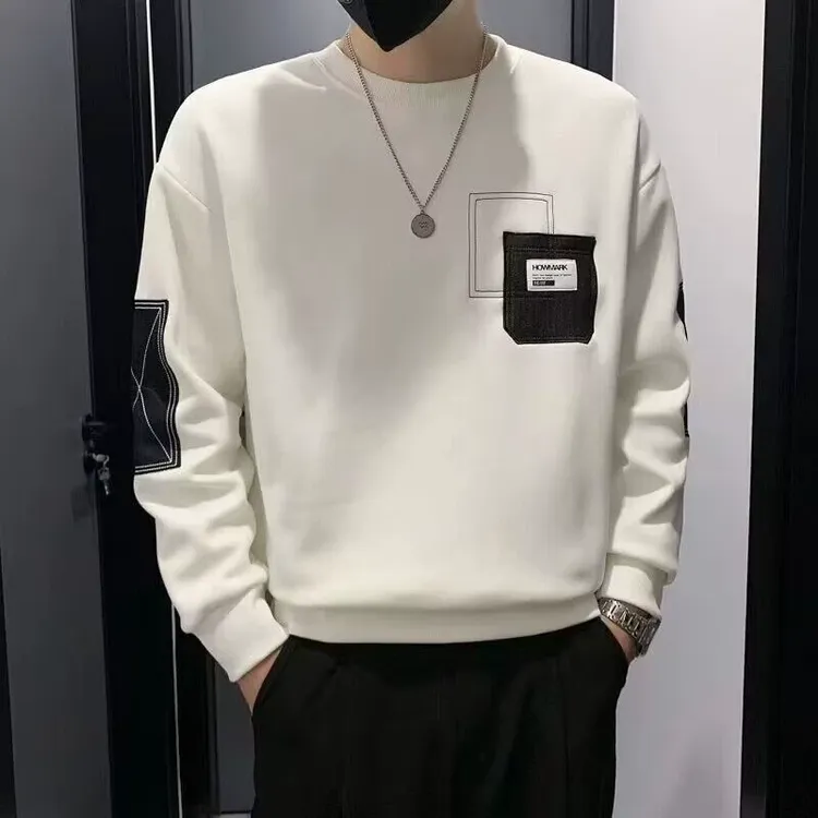 欧式轻奢卫衣男春秋上新痞帅拼色休闲上衣潮流百搭修身打底衫长袖