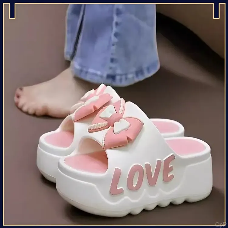 厚底拖鞋女夏季高跟室内居家时尚蝴蝶结浴室凉拖鞋夏增高防滑外穿