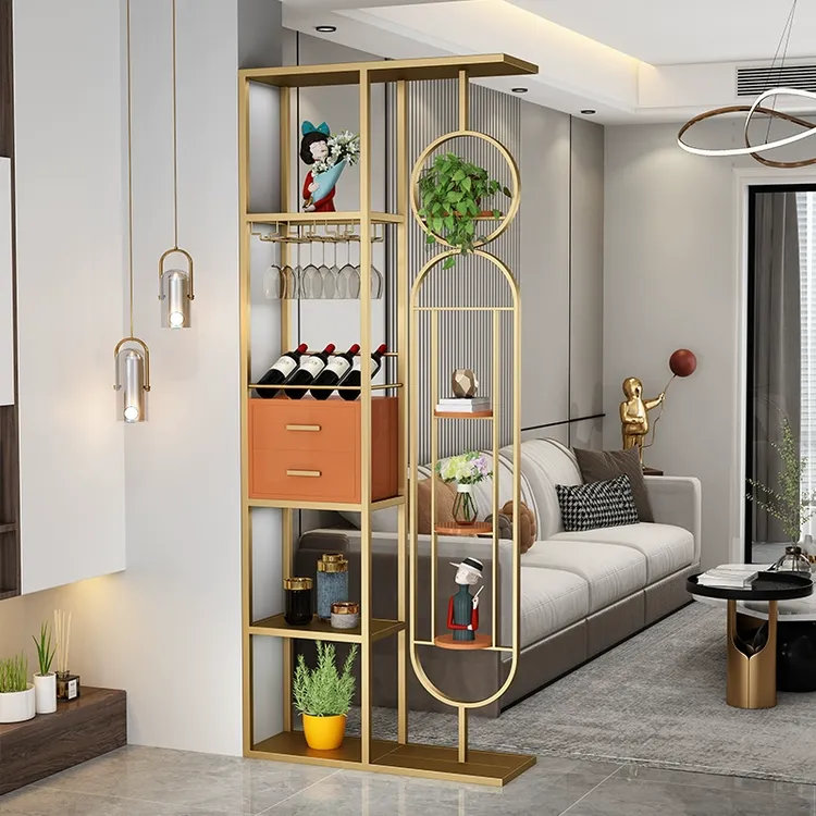 轻奢入户酒柜置物架入门客厅现代简约门厅玄关柜创意金属屏风定制