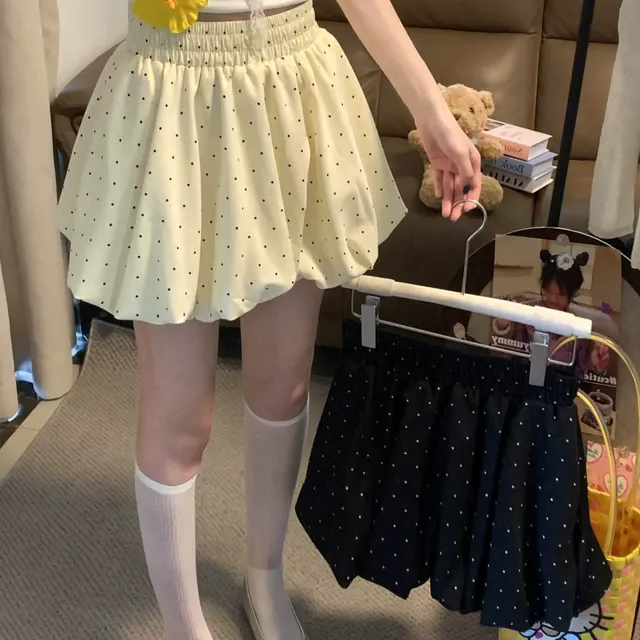 大码女装甜美复古少女减龄波点花苞裙春夏2025复古显瘦松紧半身裙