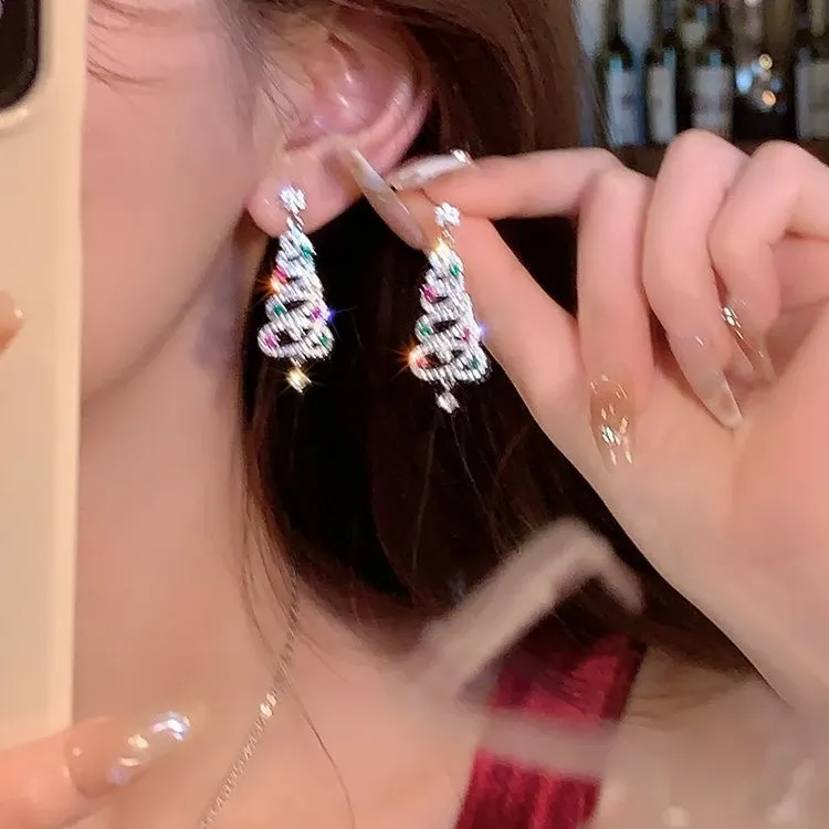 合金耳饰 秋冬上新微镶锆石圣诞树耳钉轻奢耳环小众设计感耳饰