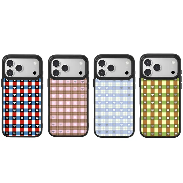 秋冬复古格纹爱心系列适用17promax-13磨砂防滑磁吸手机壳