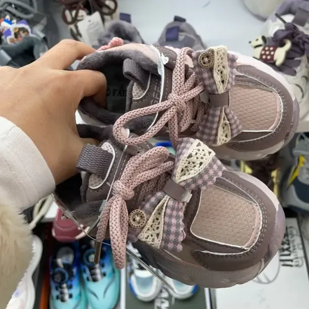 女童秋冬季新款运动二棉鞋女孩跑步大童加绒透气老爹鞋休闲防滑