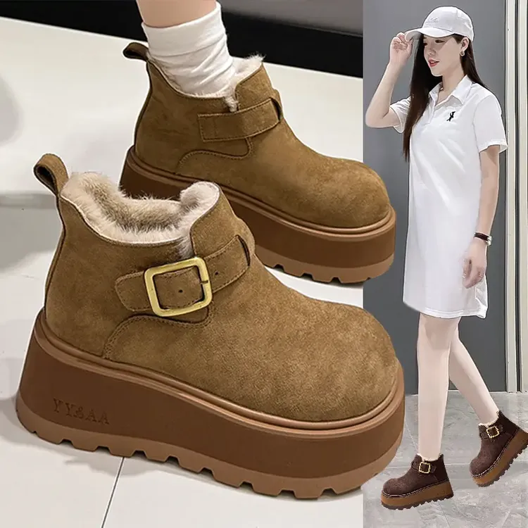 松糕厚底增高雪地靴女加绒加厚勃肯鞋女鞋子2025新款冬季乐福棉鞋