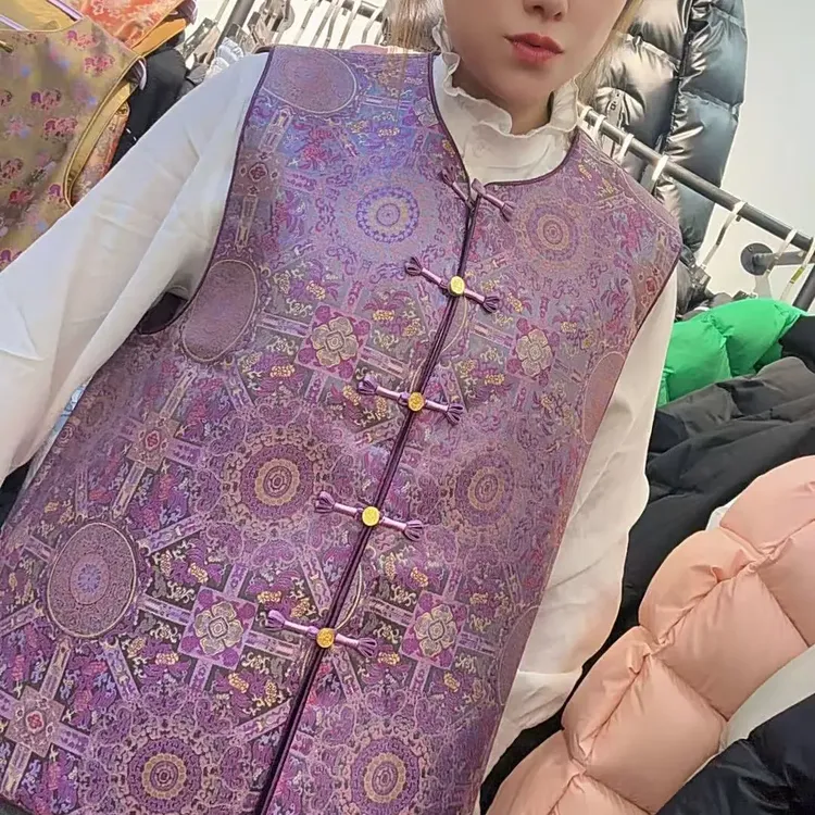 新中式国风提花紫色马甲