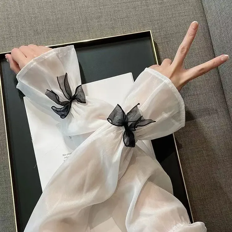 冰丝防晒袖套女2025新款蝴蝶结夏季手袖防紫外线手套宽仙女风冰袖
