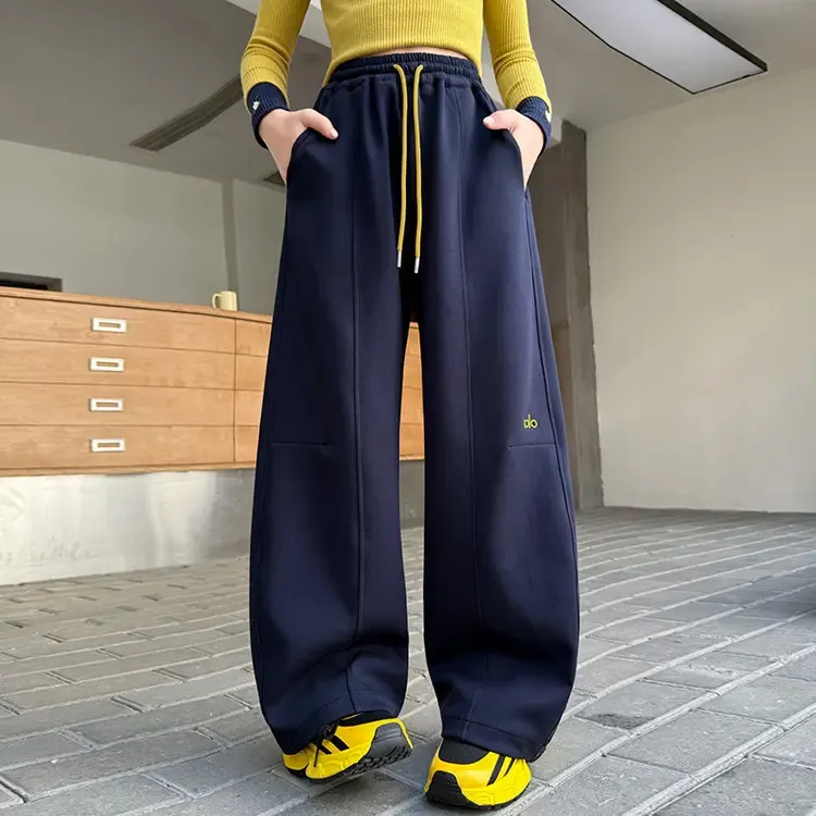 女童春秋季休闲裤子2025新款儿童韩版弯刀阔腿裤女中大童针织卫裤