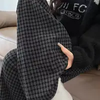 米蓝家名殿！厚感很垂～松弛感中高腰显瘦小灰格子阔腿拖地裤6966