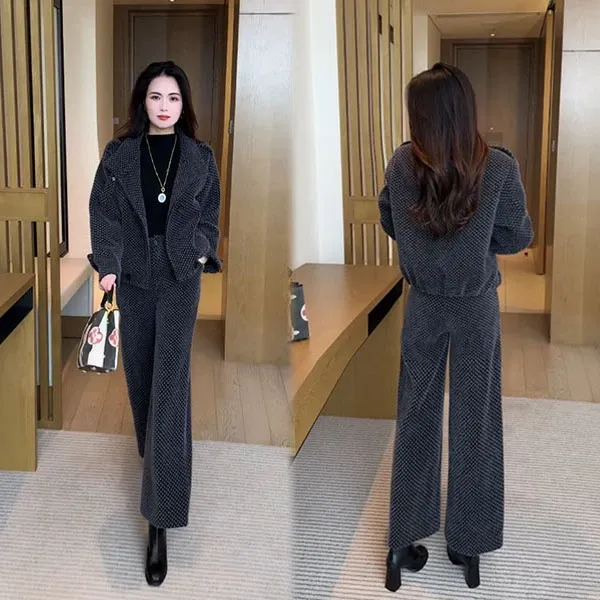 2025高腰通勤时尚休闲风时尚套装静奢风通勤风千鸟格外套女