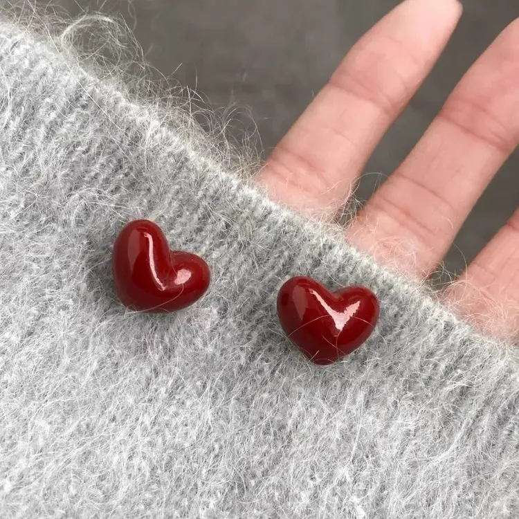 合金耳饰 耳钉复古酒红色耳环2025新款爆款高级感耳饰品女