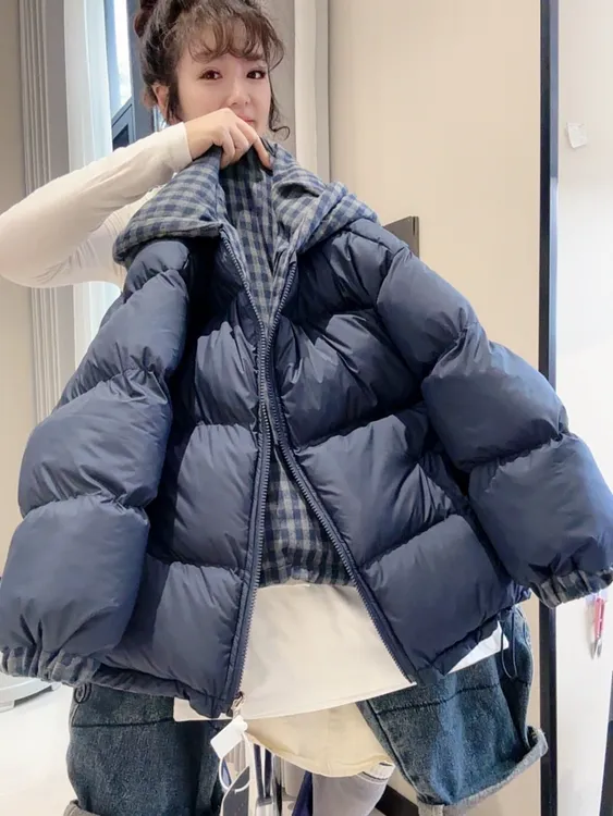 男中大童冬季格子双面穿棉衣新款冬装宽松棉服保暖外套