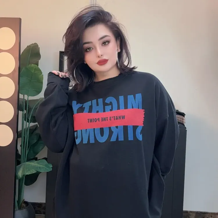 秋冬宽松长袖字母印花中长款纯棉百搭卫衣女