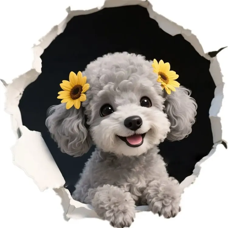 爆款可爱泰迪狗狗贴纸3d视觉自粘墙贴卧室衣柜门窗贴画防水贴车