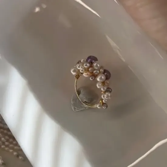 天然珍珠戒指精灵风格天然彩色珍珠戒指极光戒指近无暇戒指精品