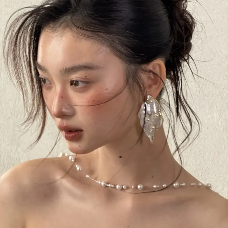 合金贝壳耳饰 复古森系多层贝壳耳饰女高级感仙气婚纱配饰耳环