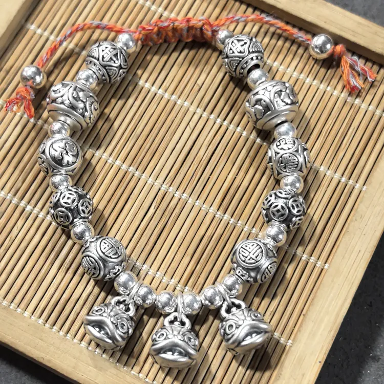 足银手链 民族风足银999手工创意手串时尚复古