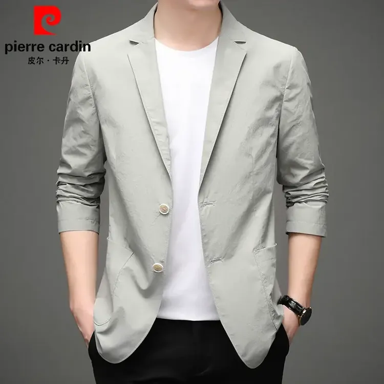 皮尔卡丹2025轻薄透气常规款商务休闲修身型纯色男西装男士短袖T